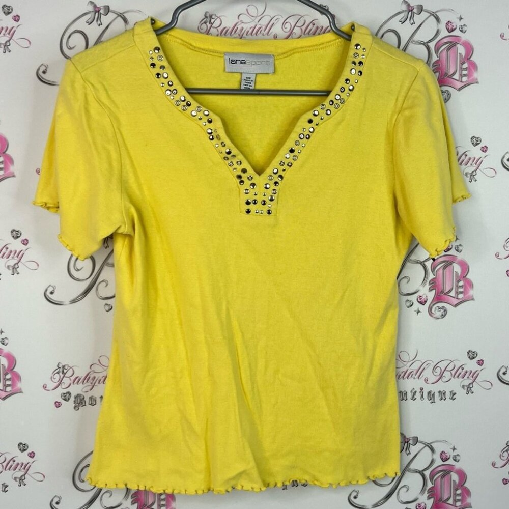 Lana sport tshirt ruffle trim bright Yellow Embellished Women's Top